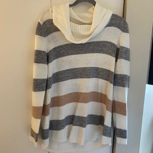 Stripped Cowl Neck Sweater